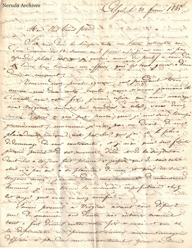 NRA-L-000588 image 5 showing the opening page of an enclosed letter from Algiers to the writer's father, with dense handwriting and cross-writing.