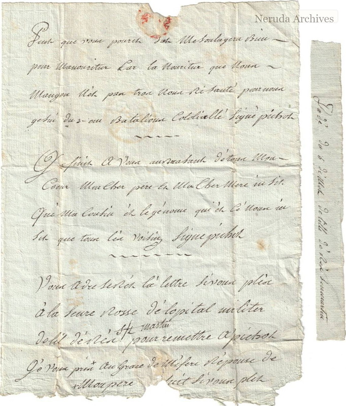 NRA-L-000009 image 2 showing Pichot's letter from the military hospital at Saint-Martin-de-Re, with the marginal date strip.