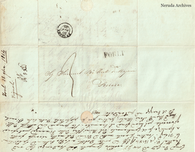 NRA-L-000710 image 1 showing the address panel, postal evidence and contemporary docket, with a recipient reply draft written upside down in the lower panel.