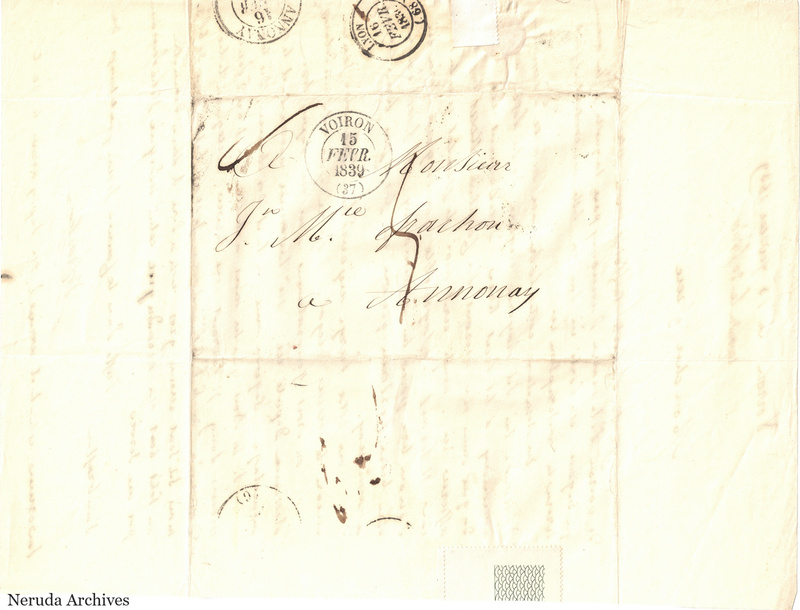 NRA-L-000500 image 1 showing a folded address panel to a Frachon correspondent with postal marks, routing notations and paper folds.