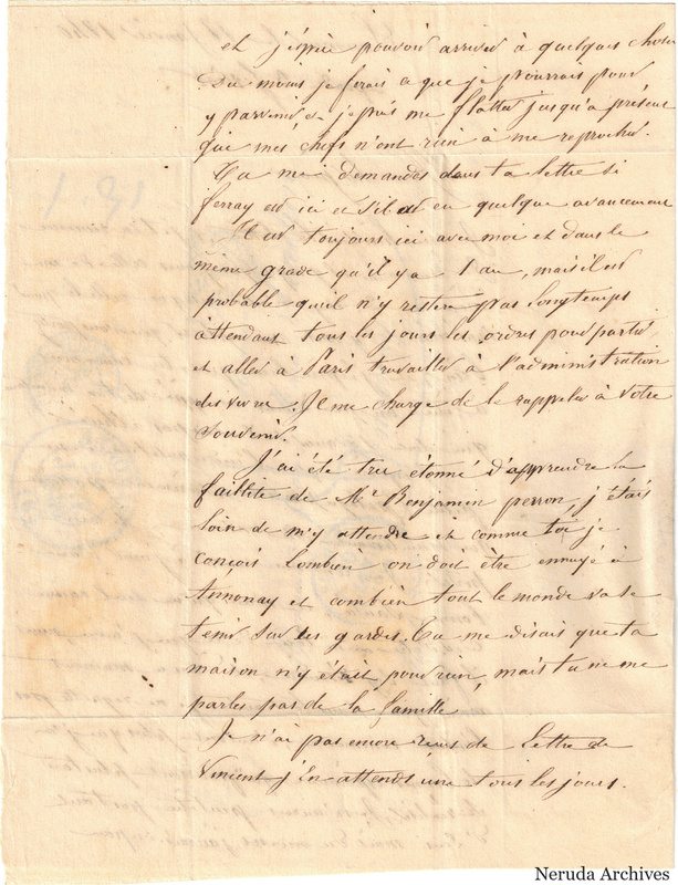 NRA-L-000612 image 3 showing a handwritten French letter page with manuscript dateline and text, visible fold lines and complete physical paper edges.