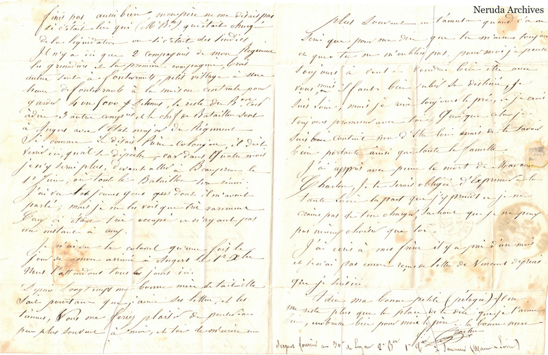 NRA-L-000614 image 2 showing an unfolded French family letter with continuous handwritten text, visible folds, retained annotations and complete physical paper edges.