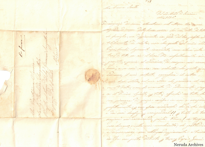 NRA-L-000648 image 1 showing the address panel, postal evidence and opening Italian manuscript text on an unfolded historical letter.