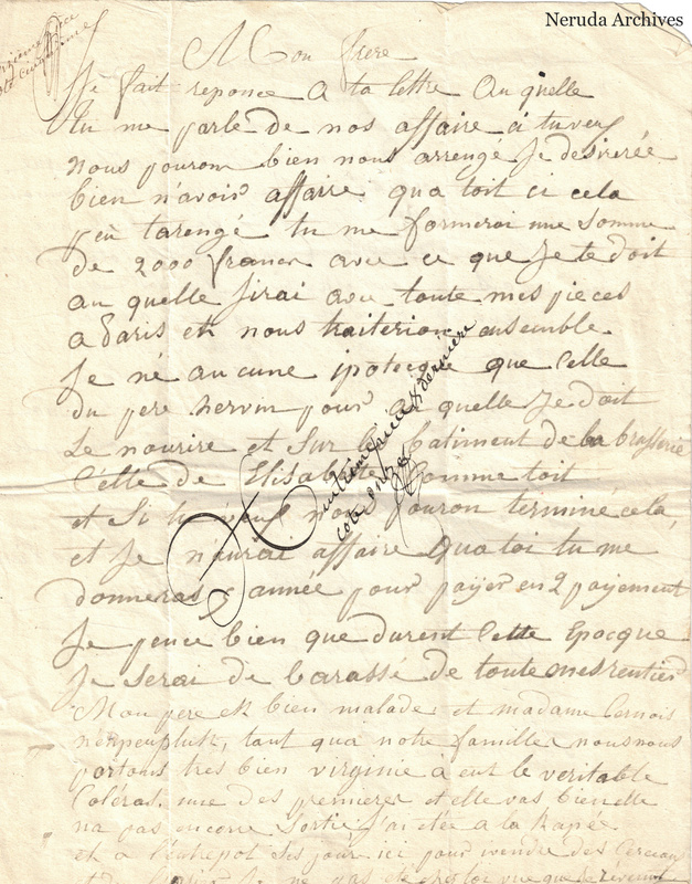 NRA-L-000075 image 2 showing the opening page of a French personal letter.