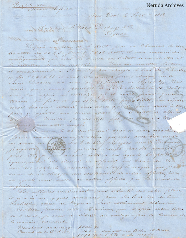 NRA-L-000407 image 4 showing a duplicate handwritten commercial letter dated in New York, with postal marks and accounting figures.
