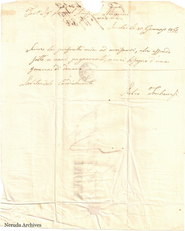 NRA-L-000689 image 2 showing the incoming letter of Pietro Lombardi's letter dated 30 January 1851.