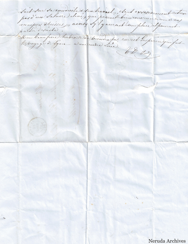 NRA-L-000053 image 4 showing the final lines of the postscript, initials, folds and a damaged right edge.