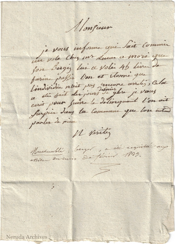 NRA-L-000038 image 2 showing French report of an alleged flour theft with a later acquittal note.