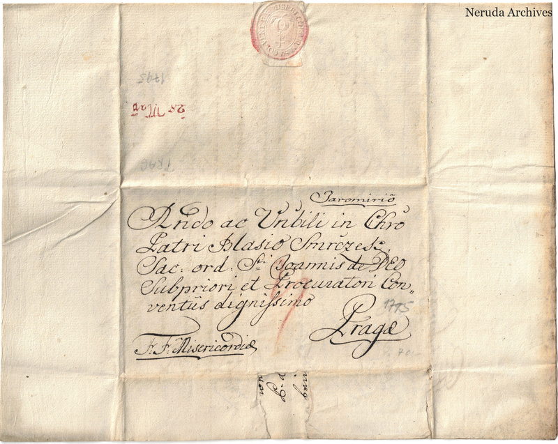 NRA-L-000050 image 1 showing the folded Latin address panel with formal calligraphic destination, docketing and a red paper seal.