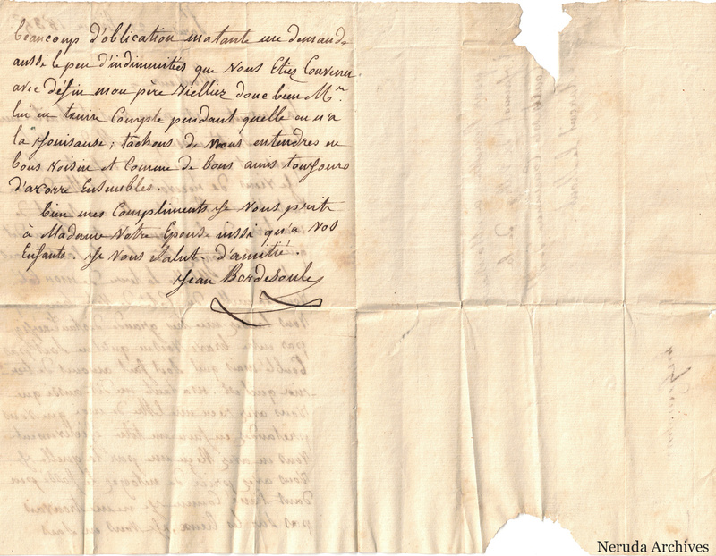 NRA-L-000078 image 3 showing the signed continuation of the French letter with folds and areas of paper loss.