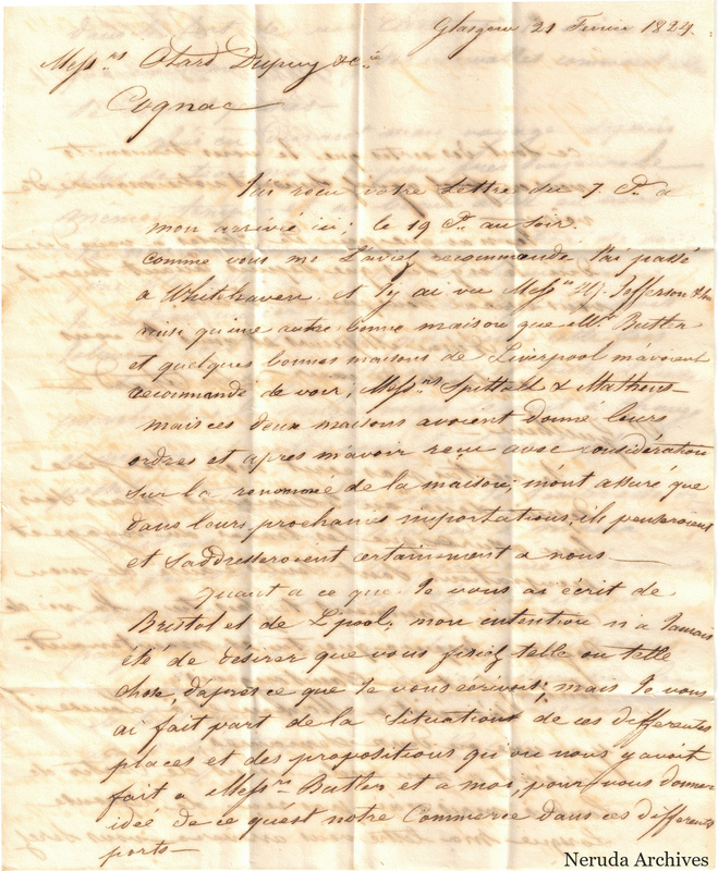 NRA-L-000442 image 2 showing page 1 of the French commercial letter on cream paper.