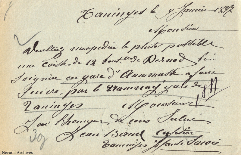 NRA-L-000229 image 2 showing the handwritten message from Léon Baud to Pernod Fils, with contemporary annotations and the sender's signature or business mark.