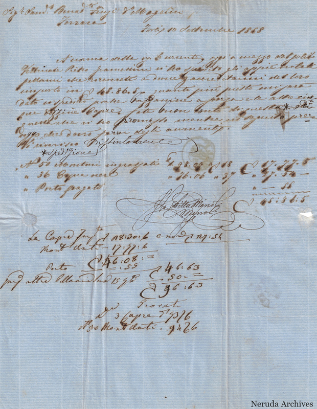 NRA-L-000740 image 2 showing letter text, shipment account and calculations belonging to Ditta Vignoli, dated 1858-09-10 in Forlì.