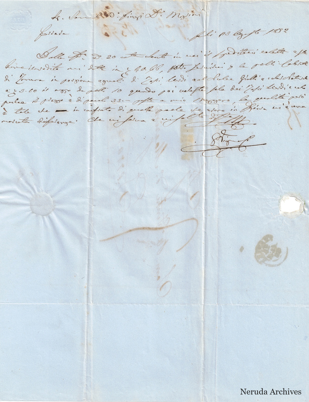 NRA-L-000738 image 2 showing a letter from Vignoli, dated 1852-08-23 in Forlì, with its original handwritten heading and signature.