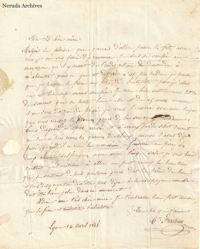 NRA-L-000556 image 2 showing a handwritten French letter with dateline, manuscript text, closing, signature, folds and paper edges.