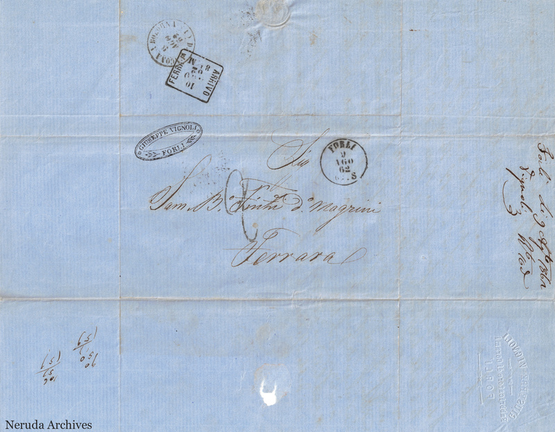 NRA-L-000748 image 1 showing the address to Samm. B.o Finzi d.o magrini in Ferrara, postal marks and the separate filing note.
