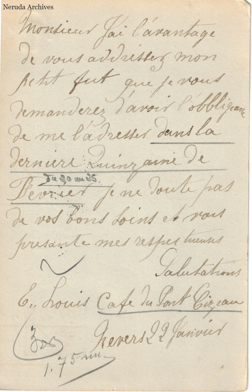 NRA-L-000247 image 2 showing the handwritten message from E. Louis, Café du Pont Cizeau to Pernod Fils, with contemporary annotations and the sender's signature or business mark.