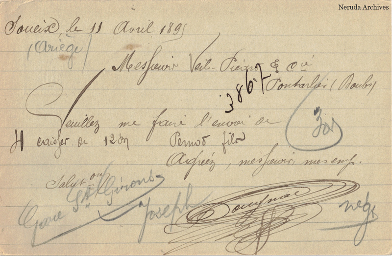 NRA-L-000226 image 2 showing the handwritten message from Joseph Dougnac to Veil-Picard & Cie, with contemporary annotations and the sender's signature or business mark.