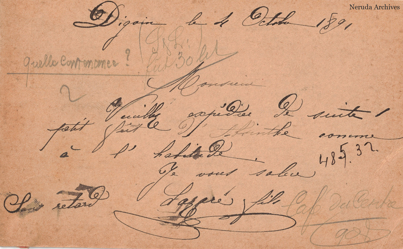 NRA-L-000344 image 2 showing the handwritten message from Lazare Petit to Pernod Fils, with contemporary annotations and the sender's signature or business mark.