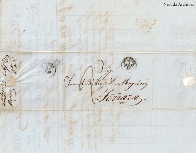 NRA-L-000746 image 1 showing the address to Samuel B.o Finzi D. Magrini in Ferrara, postal marks and the separate filing note.