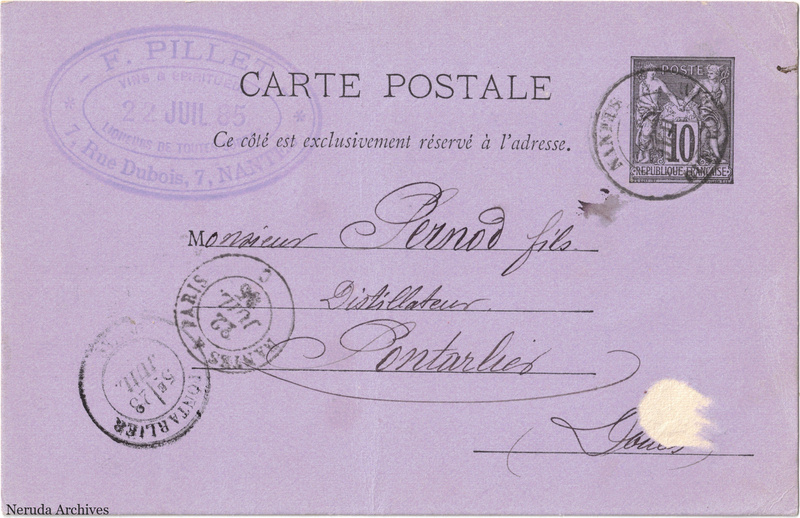 NRA-L-000315 image 1 showing the complete address side of the postcard, with the recipient address, postage, postmarks and contemporary business or filing marks.