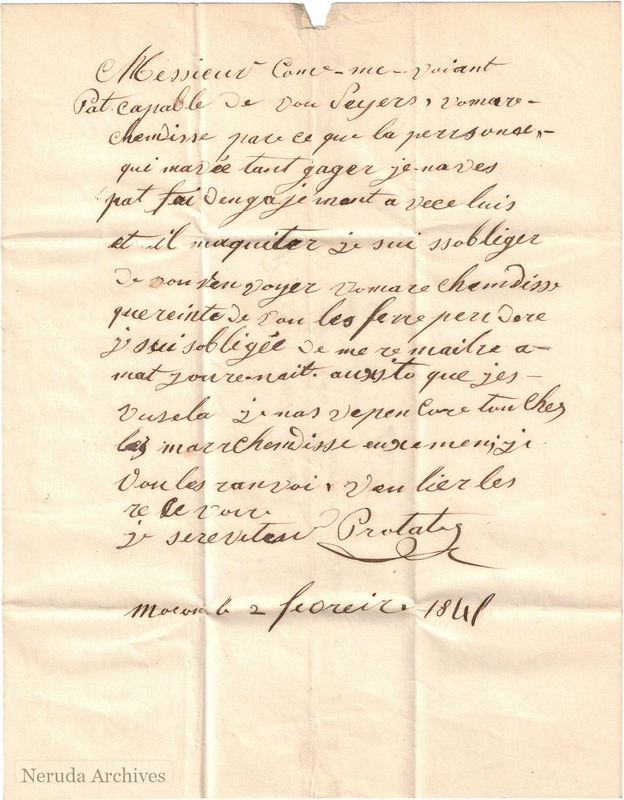 NRA-L-000022 image 2 showing Protaty's letter from Mâcon, dated 2 February 1848, returning merchandise.