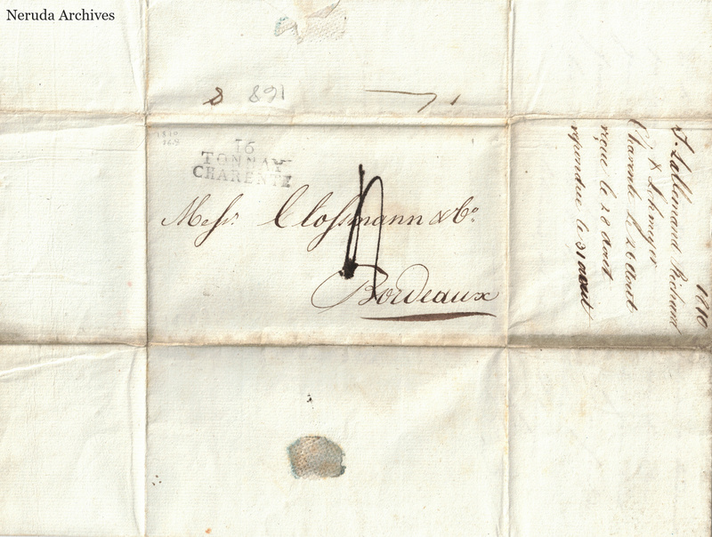 NRA-L-000466 image 1 showing the address panel to Clossmann & Co in Bordeaux with postal evidence.