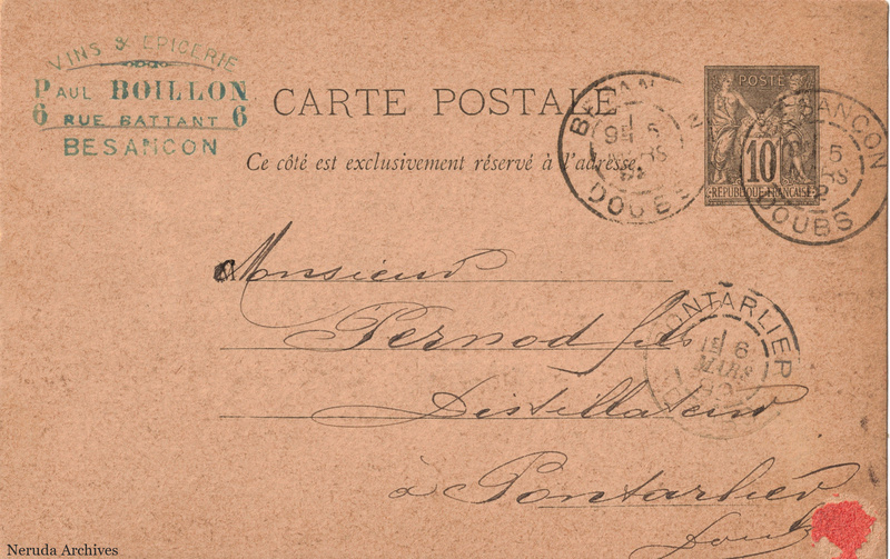 NRA-L-000314 image 1 showing the complete address side of the postcard, with the recipient address, postage, postmarks and contemporary business or filing marks.