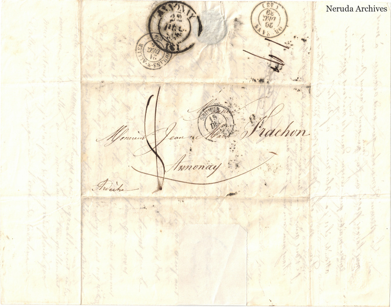 NRA-L-000617 image 1 showing a folded address panel to a Frachon correspondent at Annonay, with handwritten delivery address, postal marks, sealing evidence, folds and retained annotations.