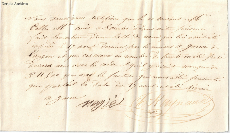 NRA-L-000043 image 5 showing an associated witness certificate about the weighing of a shipment of calf hides.
