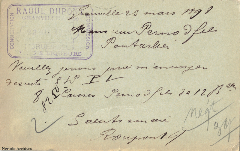 NRA-L-000356 image 2 showing the complete handwritten or printed postcard message, with contemporary annotations and the sender's signature or business mark.
