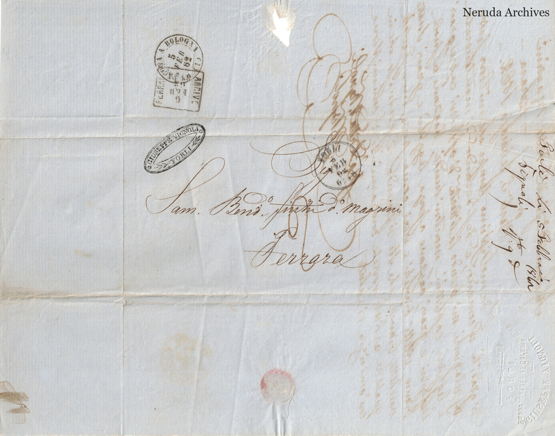 NRA-L-000763 image 1 showing the address to Sam. B° Finzi detto Magrini in Ferrara with postal and filing marks.