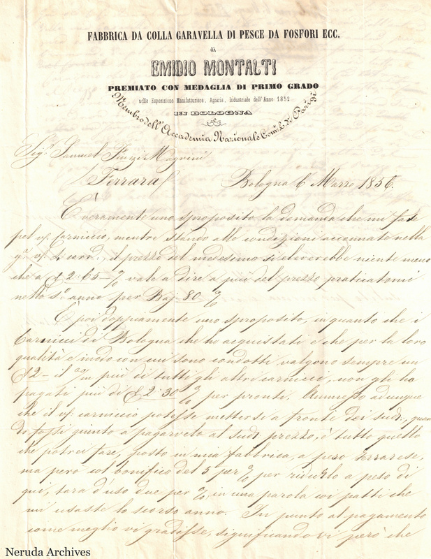 NRA-L-000742 image 2 showing letter text - page1 belonging to Emidio Montalti, dated 1856-03-06 in Bologna.