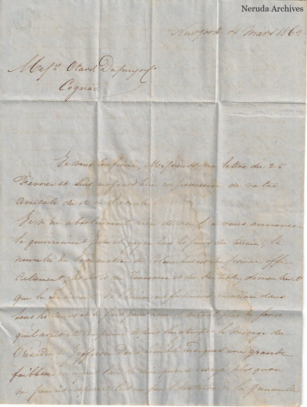 NRA-L-000414 image 2 showing the first page of a handwritten French commercial letter dated in New York.