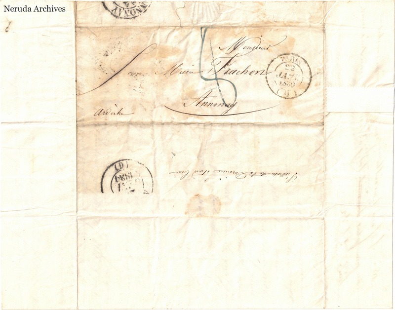 NRA-L-000603 image 1 showing a folded address panel to a Frachon correspondent at Annonay, with handwritten delivery address, postal marks, sealing evidence, folds and retained annotations.