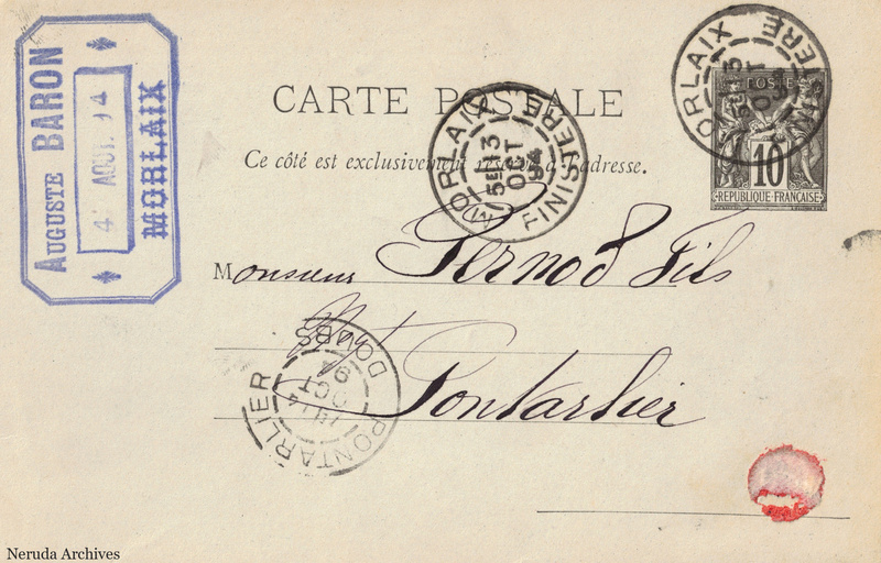 NRA-L-000342 image 1 showing the address side of a postcard sent by Auguste Baron to Pernod Fils, with contemporary postal and business marks.