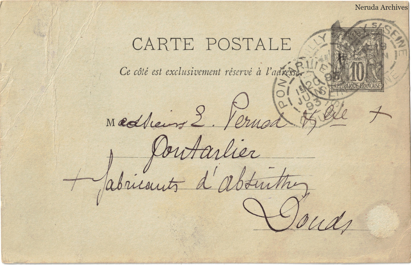 NRA-L-000380 image 1 showing the complete address side of the postcard, with the recipient address, postage, postmarks and contemporary business or filing marks.