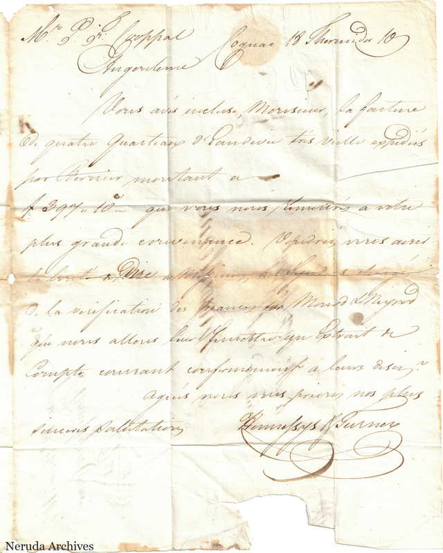 NRA-L-000397 image 2 showing a handwritten French covering letter concerning an enclosed invoice, with a dated heading, closing and signature.