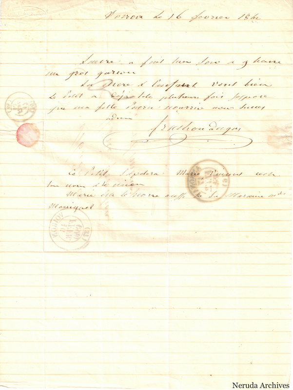 NRA-L-000513 image 2 showing a handwritten French letter continuation with closing, signature, annotations, folds and paper edges.