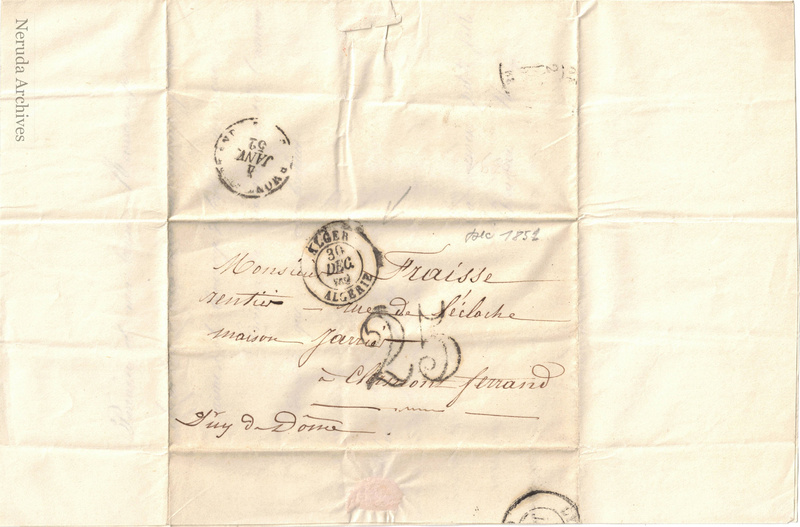 NRA-L-000036 image 1 showing address to Monsieur Fraisse in Clermont-Ferrand, with Algiers and Clermont postal evidence.