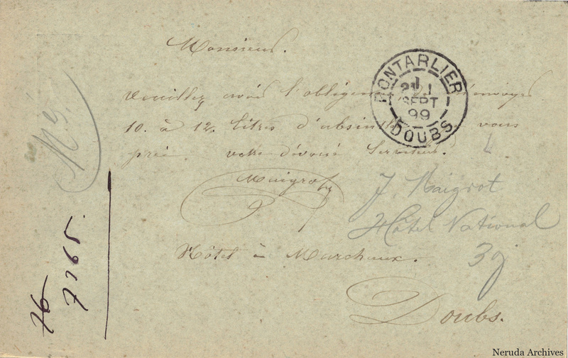 NRA-L-000375 image 2 showing the complete handwritten or printed postcard message, with contemporary annotations and the sender's signature or business mark.