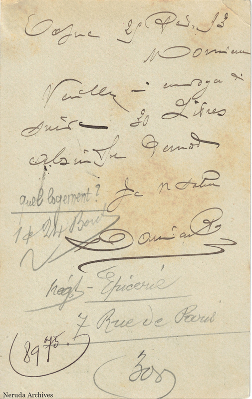 NRA-L-000198 image 2 showing the handwritten message from Damien Fils to Pernod Fils, with contemporary annotations and the sender's signature or business mark.