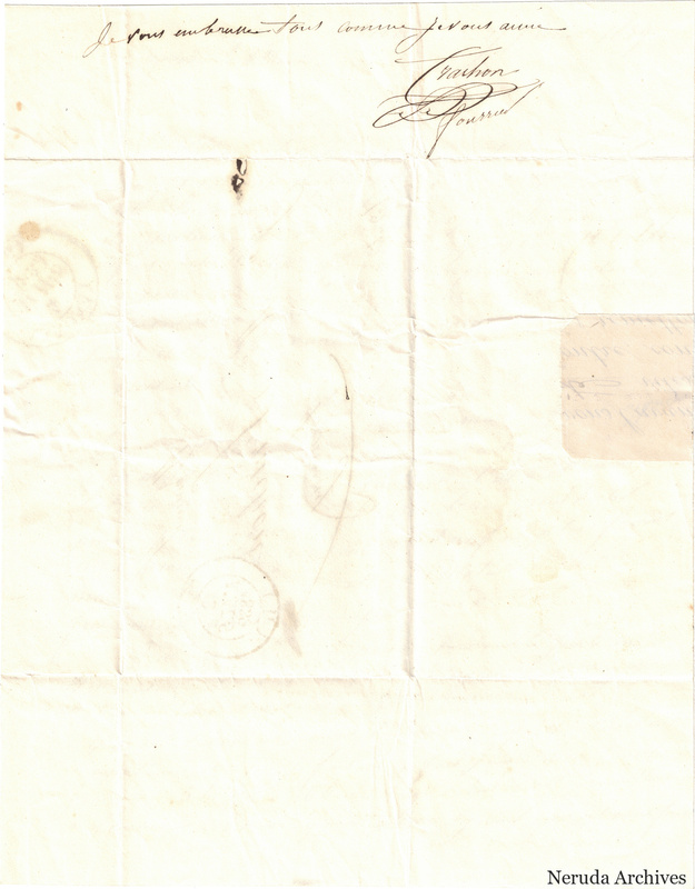 NRA-L-000604 image 4 showing a handwritten French letter continuation with closing, signature, retained marginal or later annotations, visible folds and complete physical paper edges.