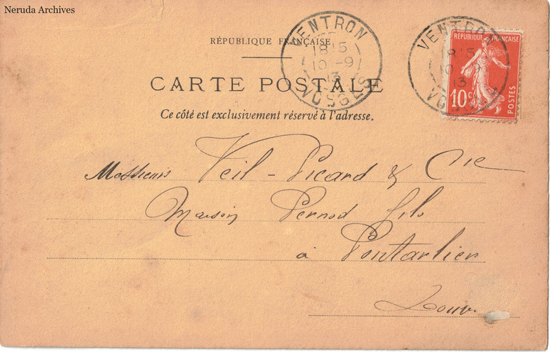 NRA-L-000283 image 1 showing the address side of a postcard sent by C. Martin-Germain to Veil-Picard & Cie, Maison Pernod Fils, with contemporary postal and business marks.