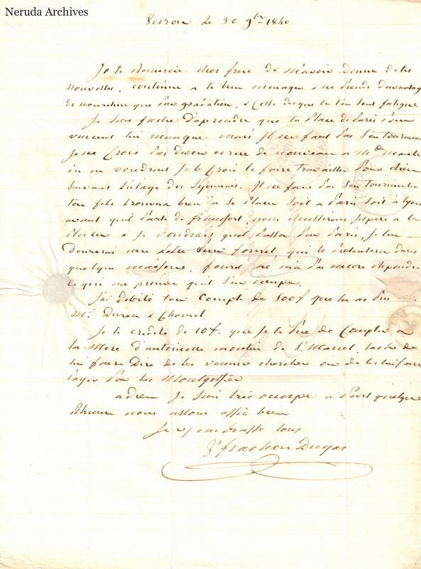 NRA-L-000482 image 2 showing a handwritten French letter dated at Voiron in November 1840, with fold lines, closing and signature.