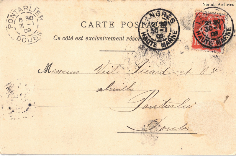 NRA-L-000216 image 1 showing the address side of a postcard sent by Alfred Viard to Veil-Picard & Cie, with contemporary postal and business marks.