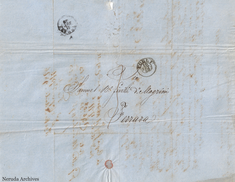 NRA-L-000740 image 1 showing the folded delivery address to Samuele B.o Finzi d.o Magrini in Ferrara, with postal marks.
