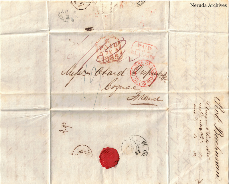 NRA-L-000443 image 1 showing the folded manuscript address panel on cream paper, with the written delivery address, postal markings and closure evidence.