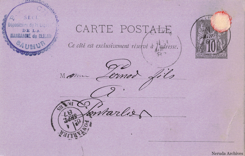 NRA-L-000285 image 1 showing the address side of a postcard sent by P. Fouché to Pernod Fils, with contemporary postal and business marks.