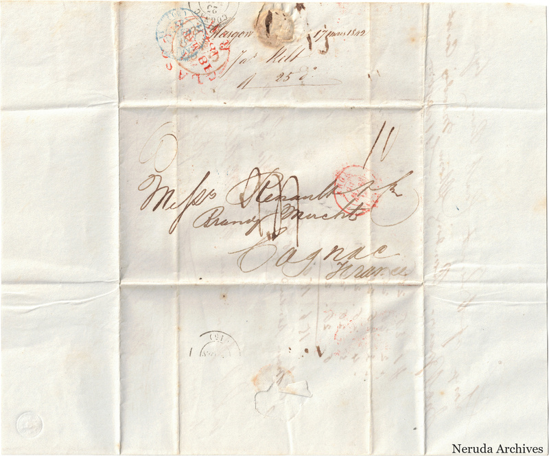 NRA-L-000447 image 1 showing the folded manuscript address panel on cream paper, with the written delivery address, postal markings and closure evidence.